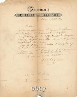 VILLET-COLLIGNON Lettre autographe signée DERRIEY commande caractère imprimerie
