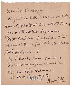 VLAMINCK (Maurice de) Lettre autographe signée adressée à Fritz-René Vanderpyl
