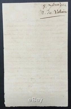 VOLTAIRE Belle lettre signée Letter signed Septembre 1762