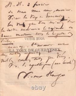 Victor HUGO encourage Ferdinand Buisson Lettre autographe signée Guernesey