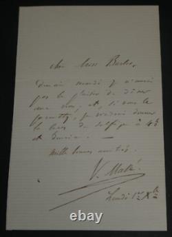 Victor MASSÉ, Compositeur LETTRE AUTOGRAPHE SIGNÉE A une dame Monogramme