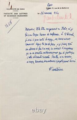 Vladimir JANKÉLÉVITCH Lettre autographe signée (1960)