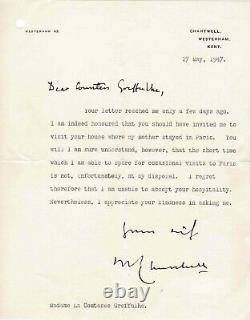 Winston CHURCHILL Lettre signée apostille autographe à la Comtesse Greffulhe