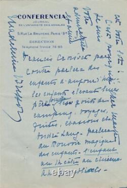 Yvonne SARCEY Lettre autographe signée à Maurice GARÇON RARE