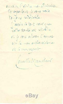 (claude Monet) / Lettre Autographe Signée De Camille Mauclair (1923/1924)